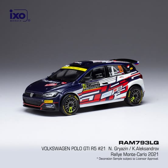1:43 VOLKSWAGEN  POLO GTI R5 #21 N. GRYAZIN / K. ALEKSANDROV RALLYE MONTE CARLO 2021